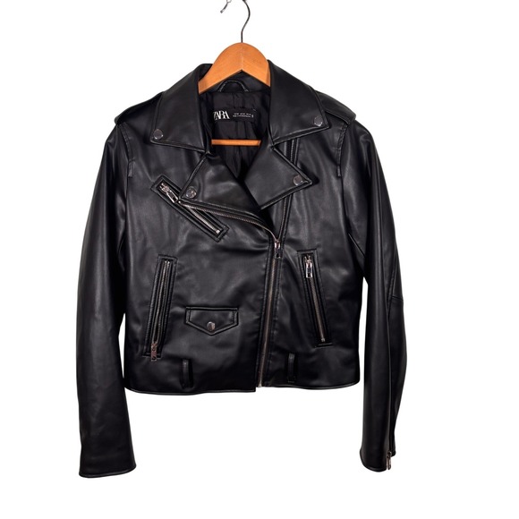 Zara Bloger Favorite Faux Leather Biker Jacket Medium - Picture 2 of 6